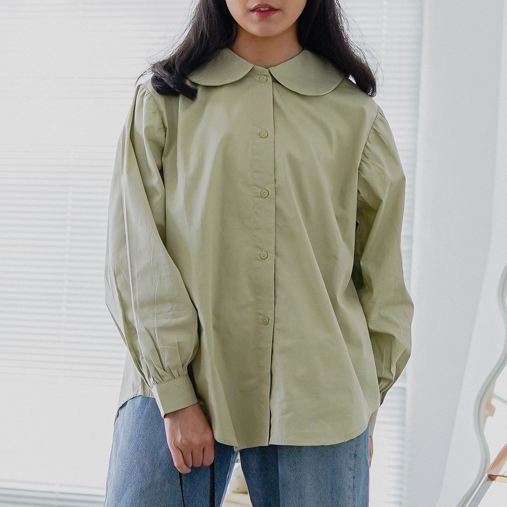Jual ANSSY - Mina Oversized Round Collar Shirt - Kemeja Kerah Bulat ...