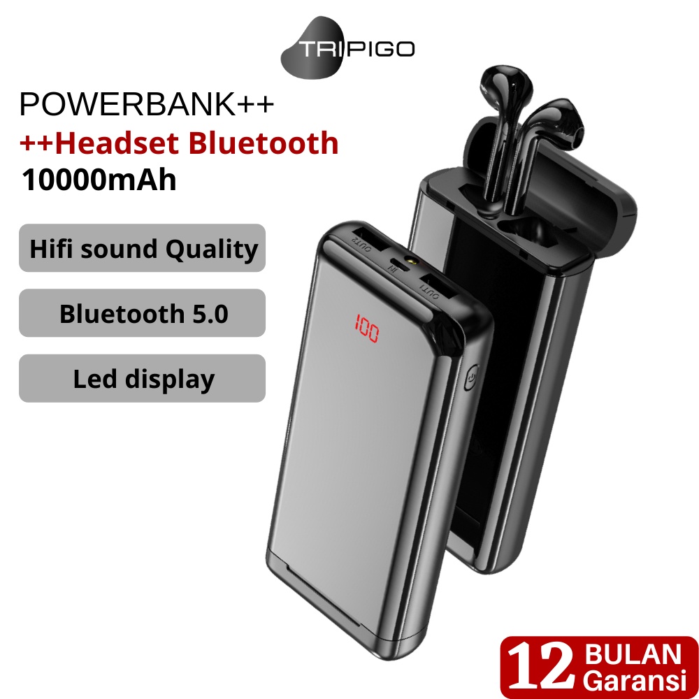 TWS H3S headset bluetooth dengan 10000mAh powerbank earphone bluetooth  9D Stereo Olahraga Earbud Headset Tahan Air Garansi Tahun Bisa Cod