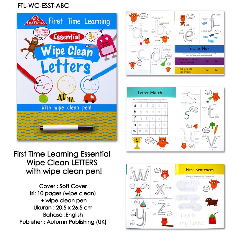 Jual [Autumn] Wipe Clean Book LETTERS / NUMBERS / HANDWRITING include ...