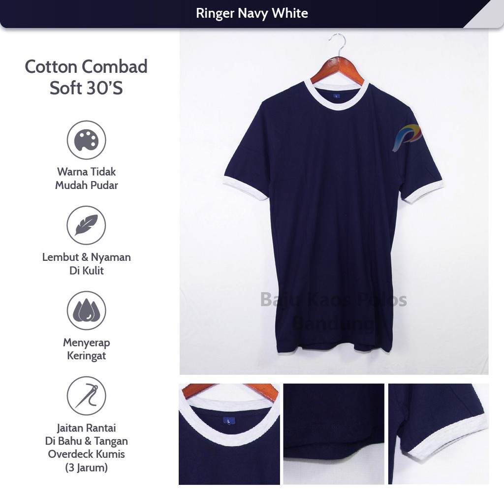 Jual KAOS POLOS RINGER TEE NAVY WHITE LENGAN PENDEK COTTON COMBED 30S ...