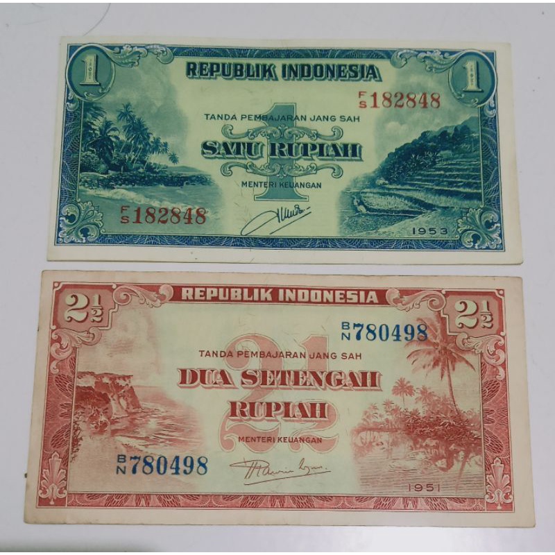 Jual Kertas Uang Seri Pemandangan Alam 1 Rupiah Tahun 1953 Dan 212