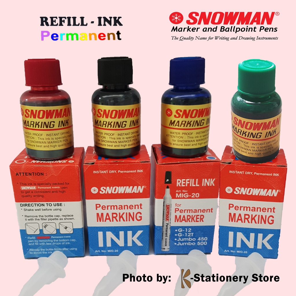 Jual Tinta Isi Ulang Spidol Permanent Snowman MIG-20 ( Hitam / Biru ...