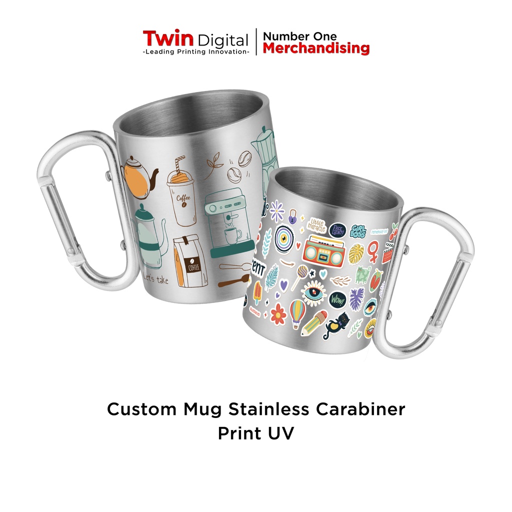 Jual Twindigital Mug Stainless Custom Cangkir Hitam Gelas Carabiner Stainless Cetak Mug Custom 3875