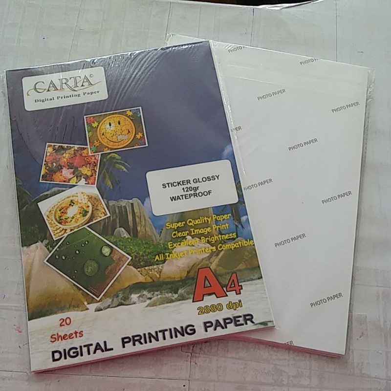 Jual Glossy Sticker Paper CARTA 120 Gram - ukuran A4 (21x29,7), 1pak ...