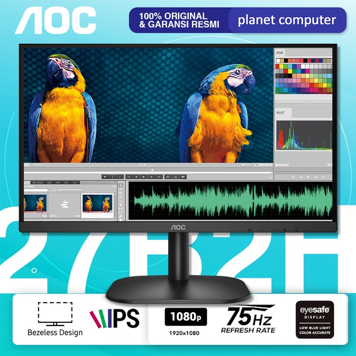 Jual Monitor LED AOC 27B2H 27" IPS 1080P 75Hz VGA HDMI VESA Mount ...