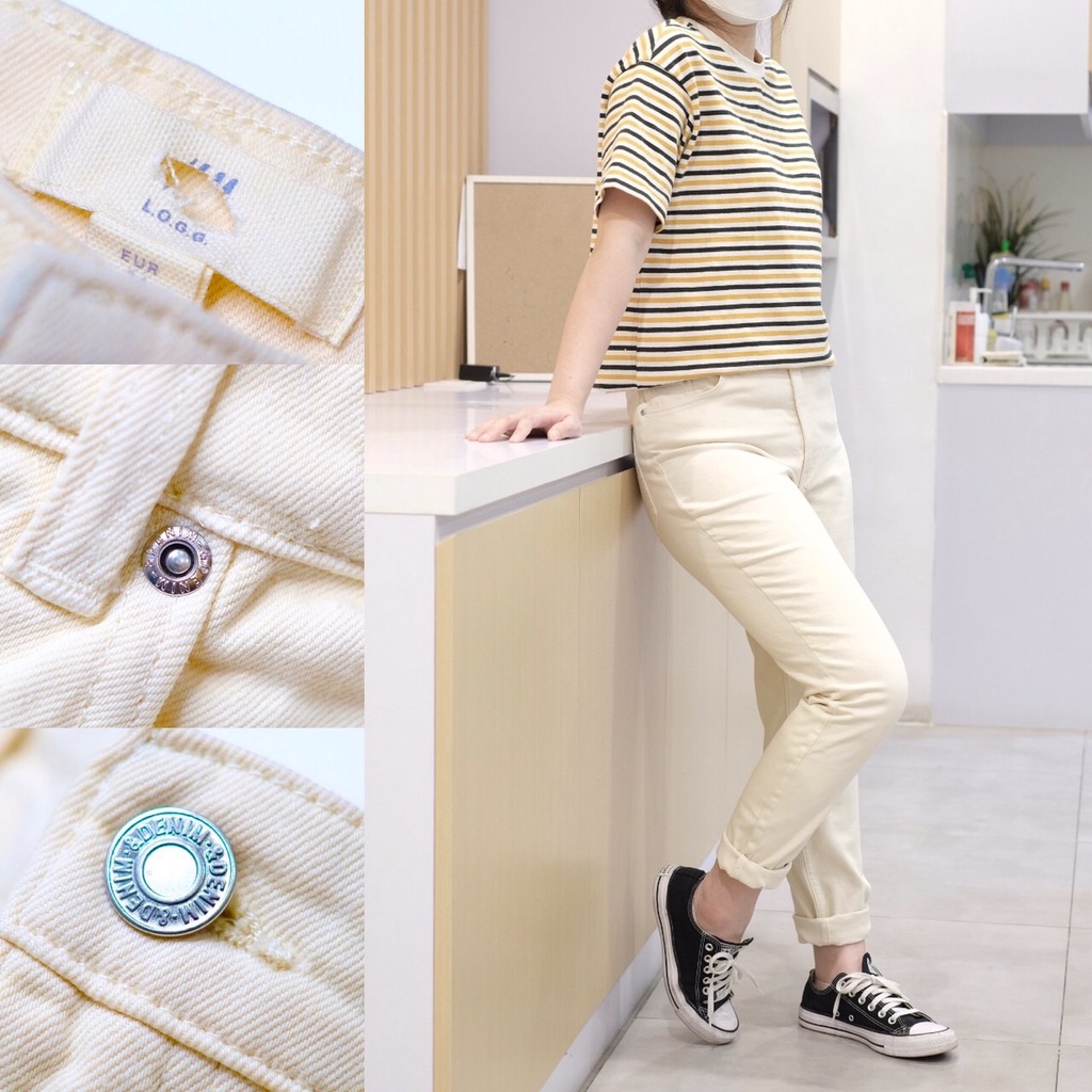 Jual Logg by HM High Waist Jeans Cream WOMEN HM JEANS 01 Shopee Indonesia