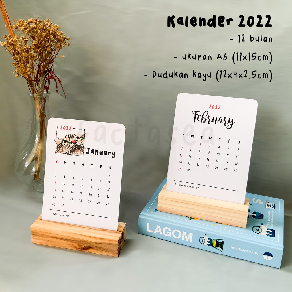 Jual Kalender Meja 2022 + Penyangga/dudukan kayu | Kalender Aesthetic ...