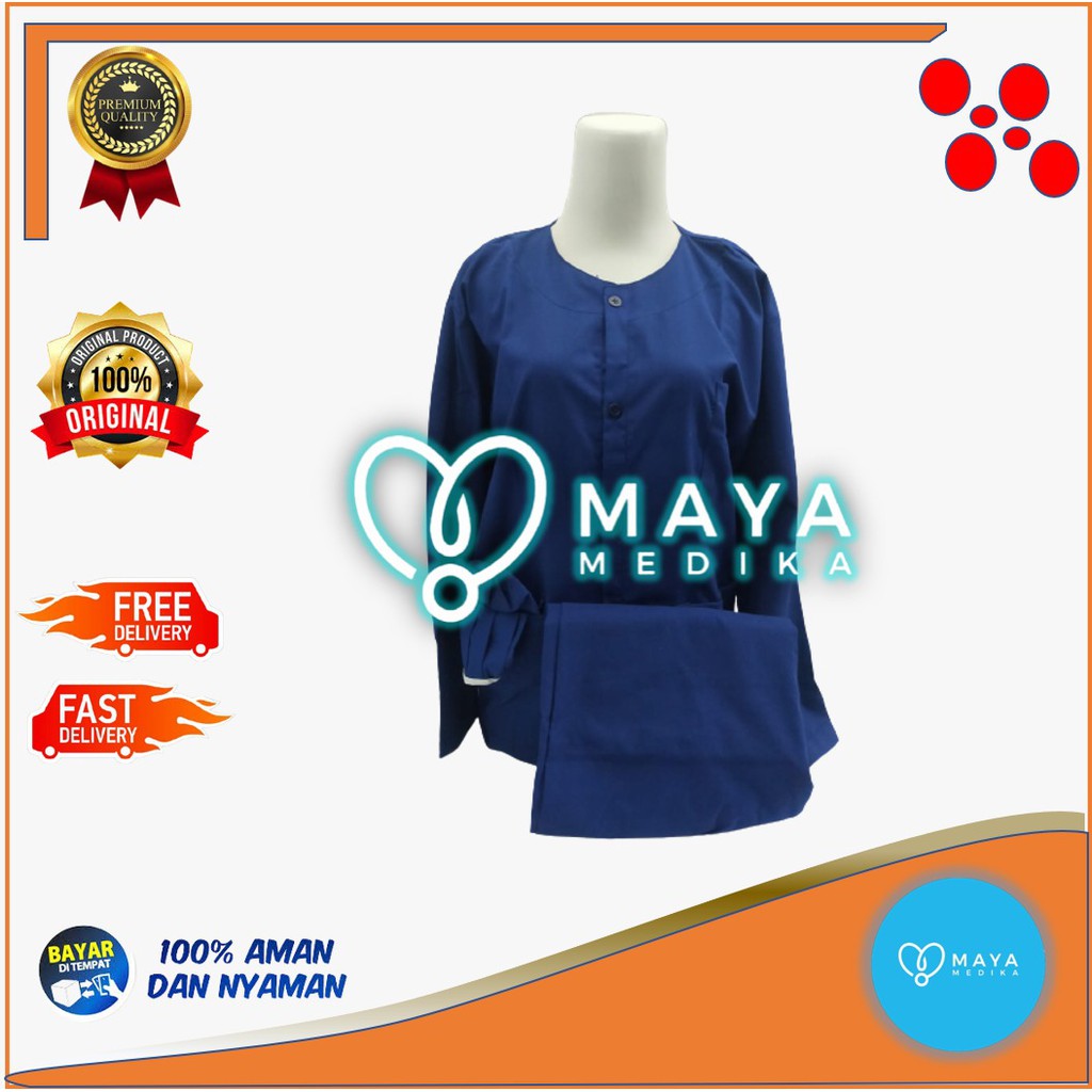 Jual Baju Ok / Biru Tua / Lengan Panjang / Baju Kancing / Celana Karet