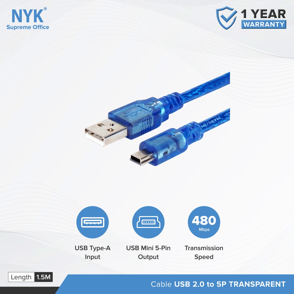 NYK Kabel USB to 5P 1.5 Meter Transparant COD (2)