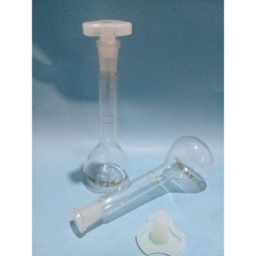 Jual VOLUMETRIC FLASK / LABU UKUR PYREX 25 ml - Boro, Plastic Stopper ...