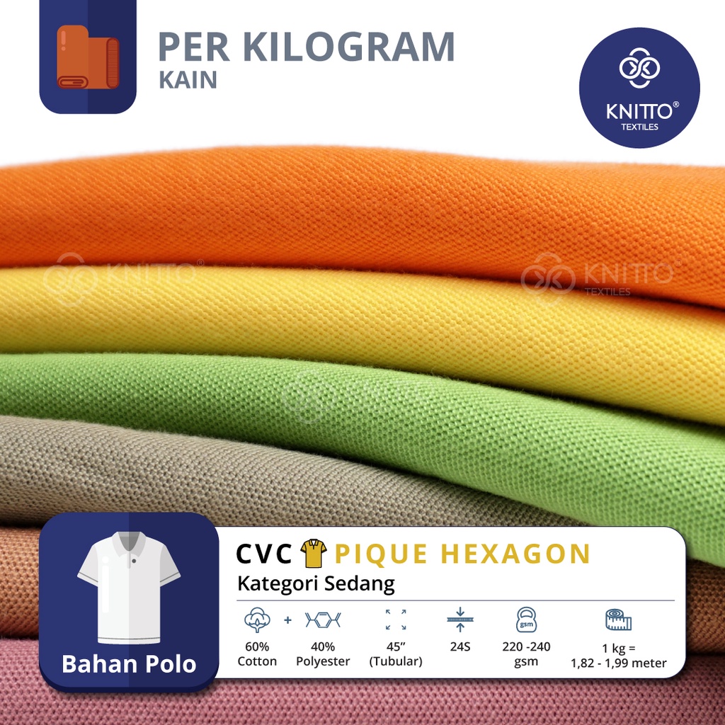 Jual KAIN CVC PIQUE HEXAGON 24S KATEGORI WARNA SEDANG ( BAHAN POLO ...