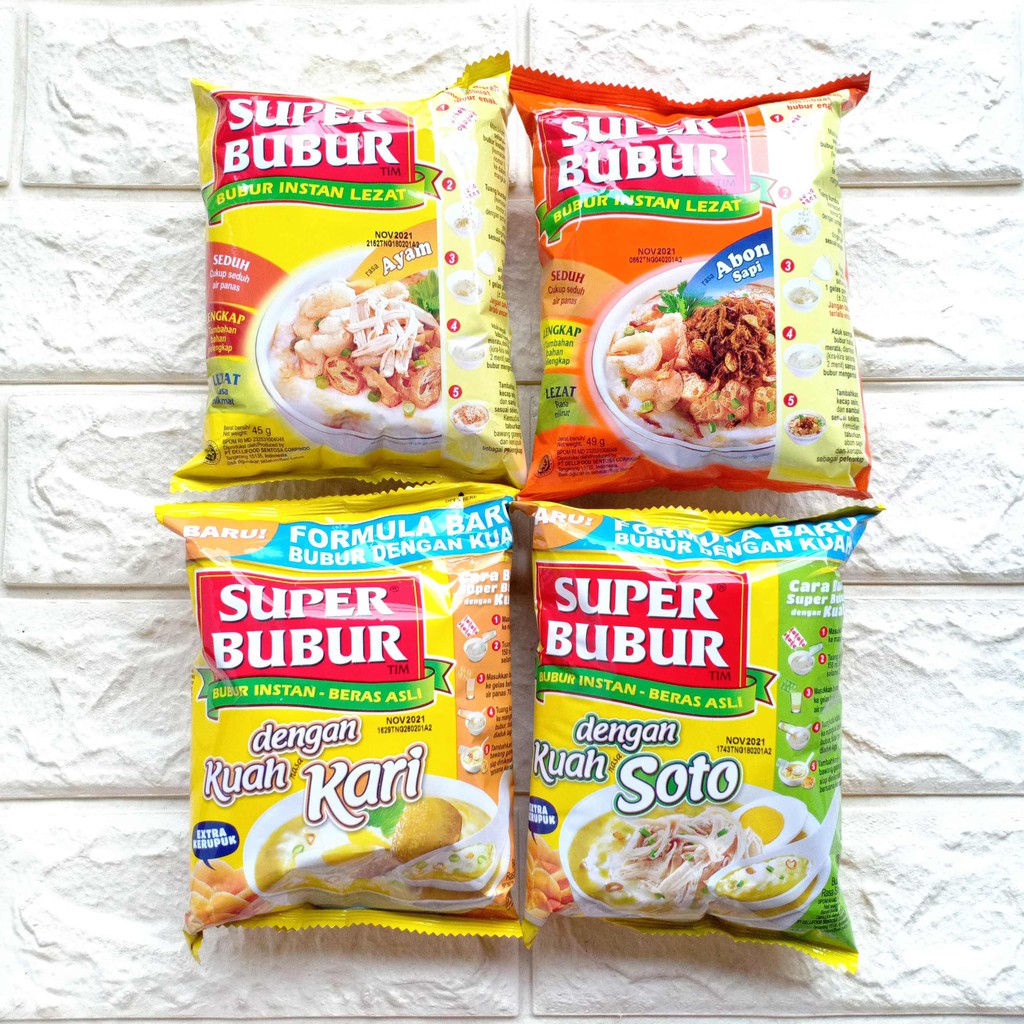 Jual Super Bubur 45gr Bubur Instan Lezat Rasa Ayam Abon Sapi Kuah Soto