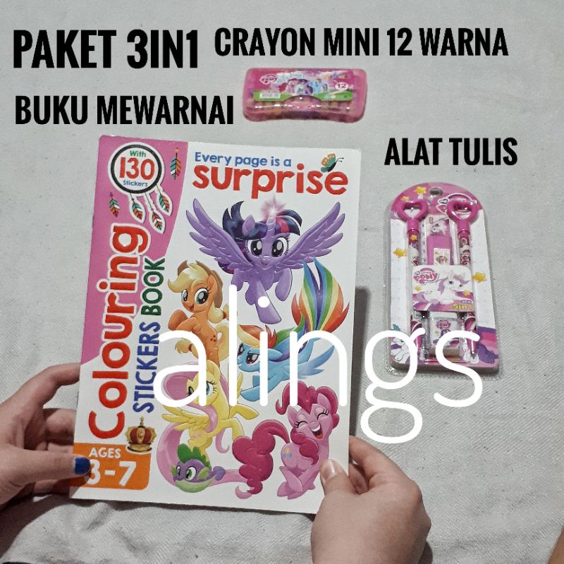 Jual Paket Buku Anak Mewarnai Little Pony Set Alat Tulis Crayon Mini