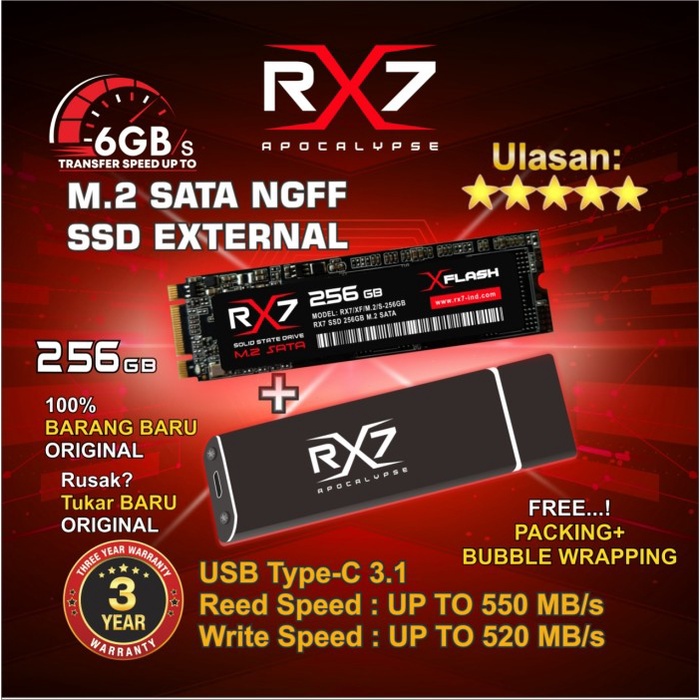 Jual SSD M2 SATA EXTERNAL 256GB RX7 / ENCLOSURE M2 SATA + M2 SATA 256GB ...