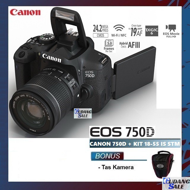 Jual [NEW] KAMERA CANON EOS 750D + LENSA KIT 18-55MM IS STM WIFI ...