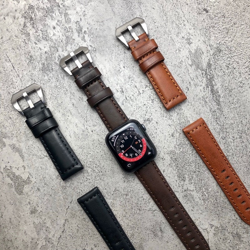 TALI JAM TANGAN 22mm KULIT Sapi ASLI Voyage Original strap classic apple watch iwatch series leather 3 4 5 6 7 40mm 44mm 38mm 45mm 41mm Pria s3