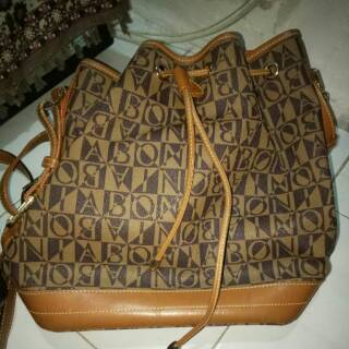 Jual tas bonia original sling shoulder bag rantai monogram coklat singapore