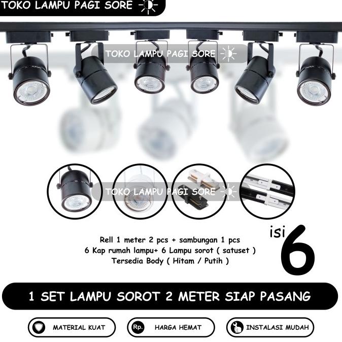 Jual Paket 1 Set Lampu Sorot Isi 6 + Rel 2M Led Track Light Rel ...