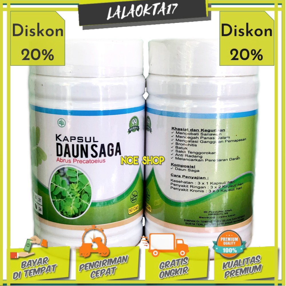 Jual Kapsul Daun Saga Herbal 99 Terapi Batuk Bronkhitis Radang