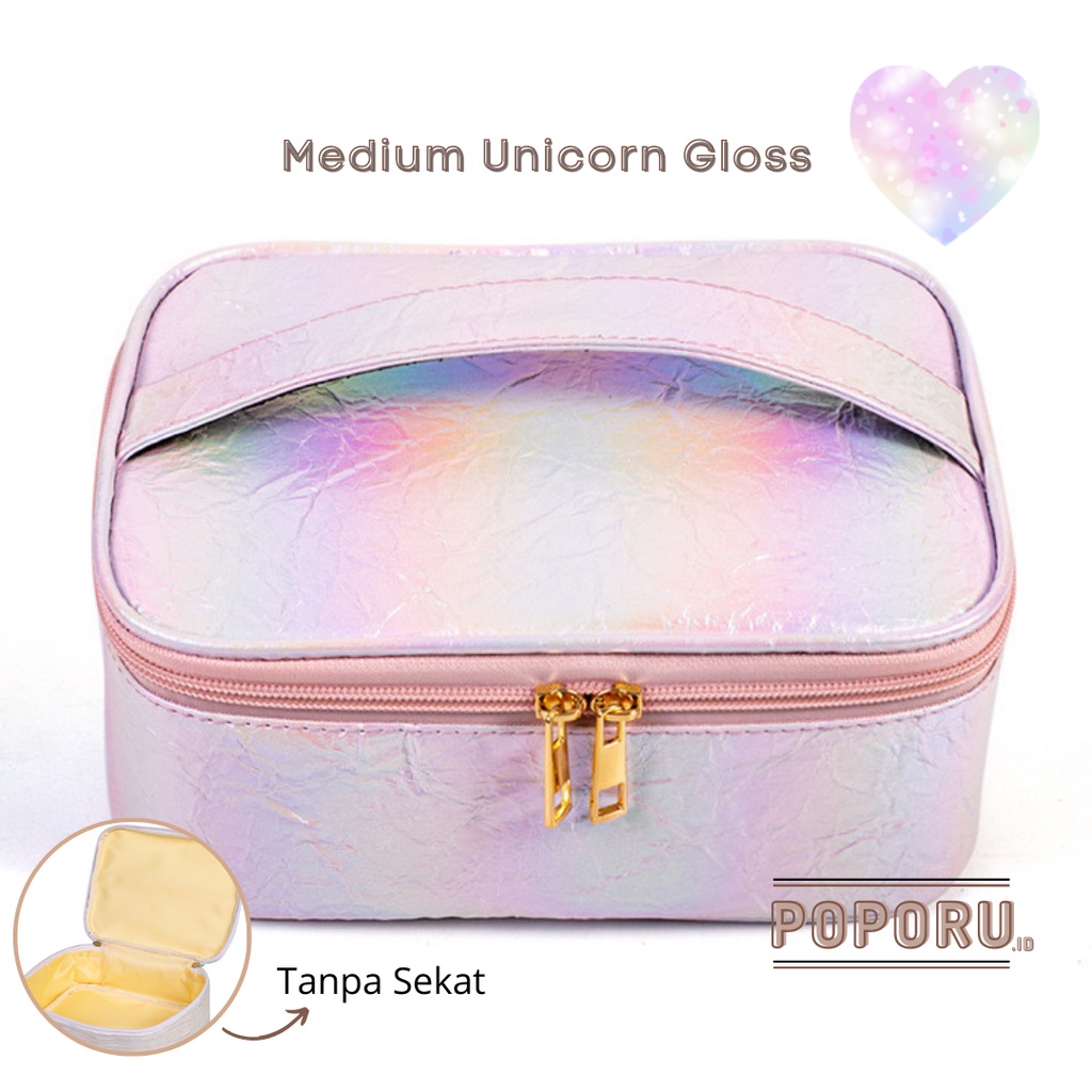 Einhorn Kulturbeutel Transparent Mit Spiegelfolie – 19,5 X 10 Cm, Reißverschluss, Polyester