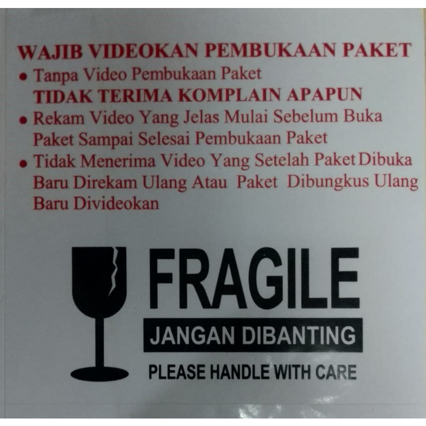 Jual Stiker Tempel Fragile Anti Pecah Belah Video Unboxing Stikcker Ukuran 75x75 Cm Shopee 7126