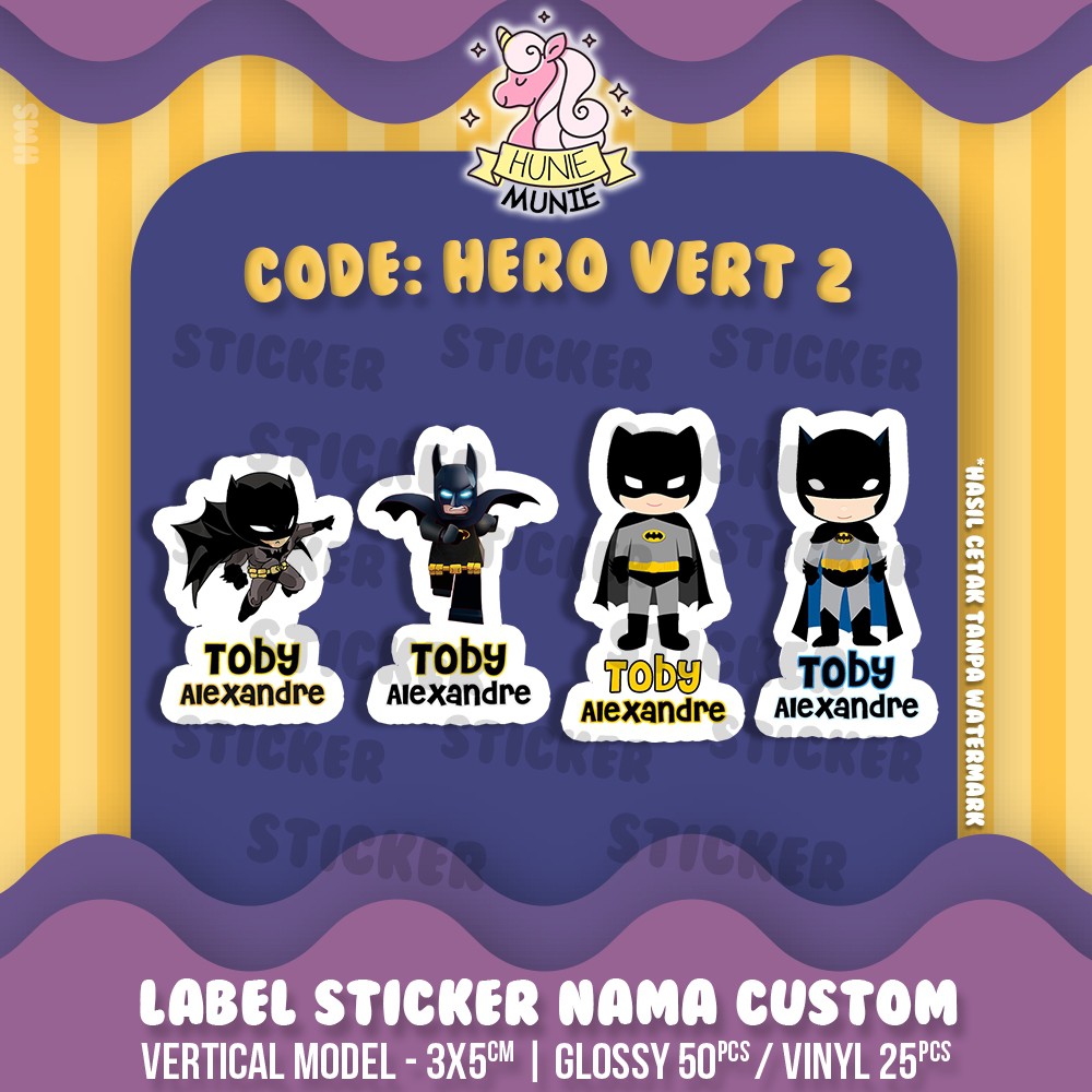 Jual Sticker Label Nama Custom - Batman (Vertical Model) (50pcs) Stiker ...