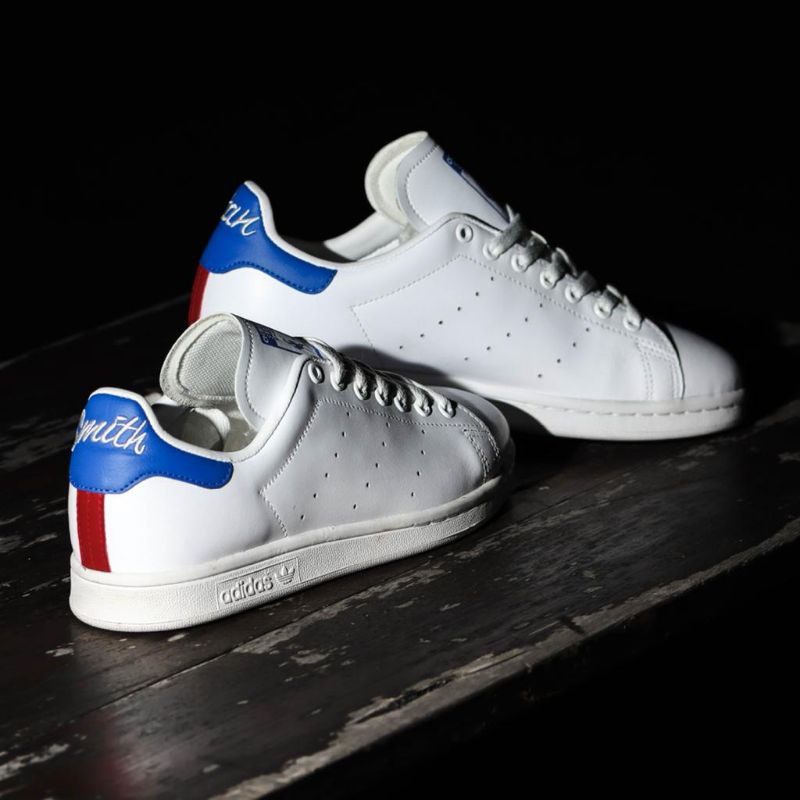 Adidas stan smith top script white navy