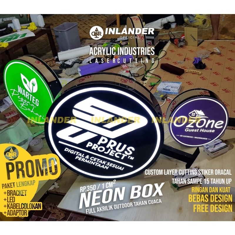 Jual Promo Neon Box Premium Full Akrilik Bulat / Kotak 2 Dua Sisi Free ...