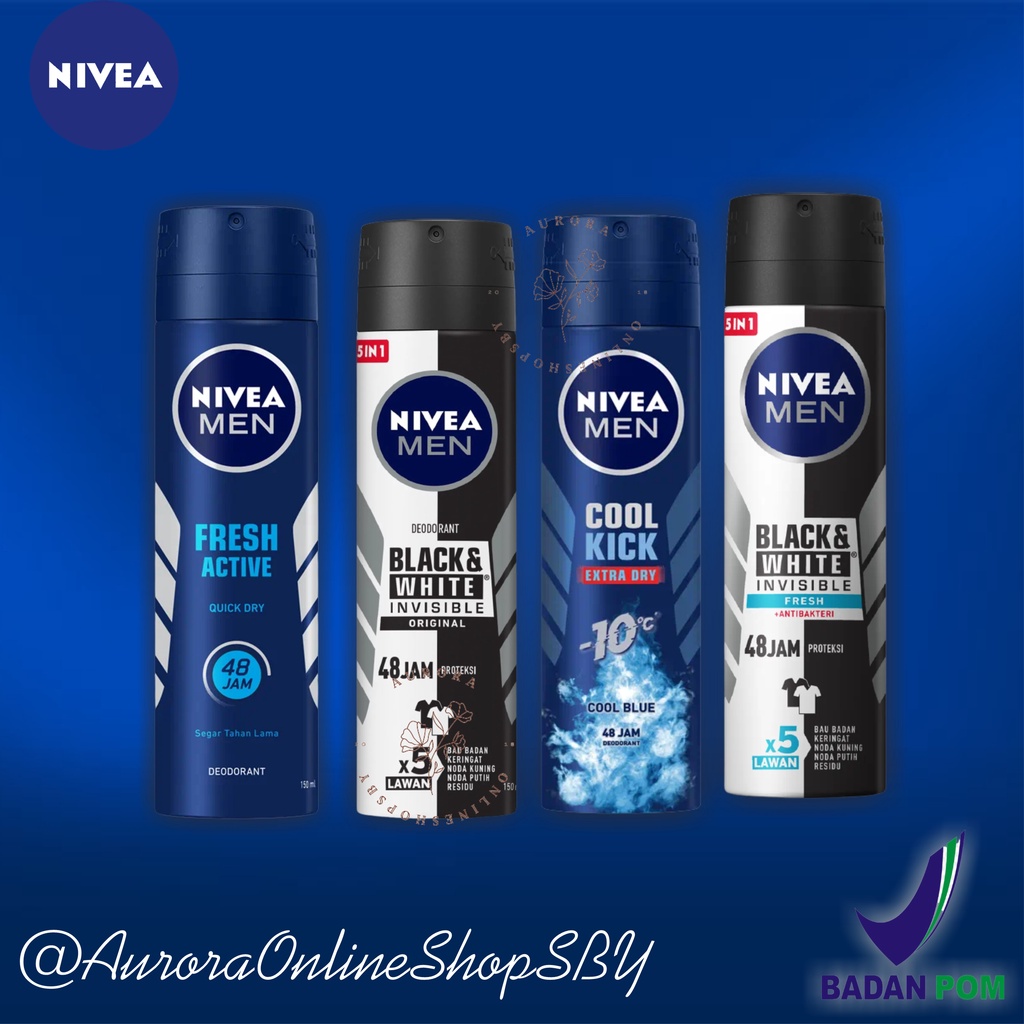 Jual Nivea Men Body Spray Fresh Active Cool Kick Black & White