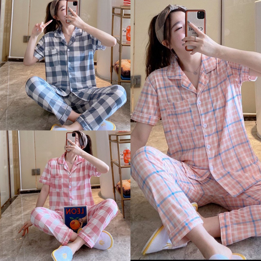 Jual Baju Tidur Wanita Piyama Set Kemeja Celana Panjang Baju Lengan ...