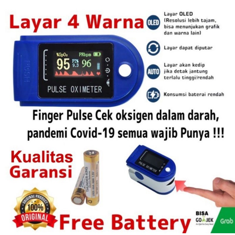 Jual Fingertip Pulse Oximeter Oxymeter Ukur Kadar Oksigen Darah LED 4 ...