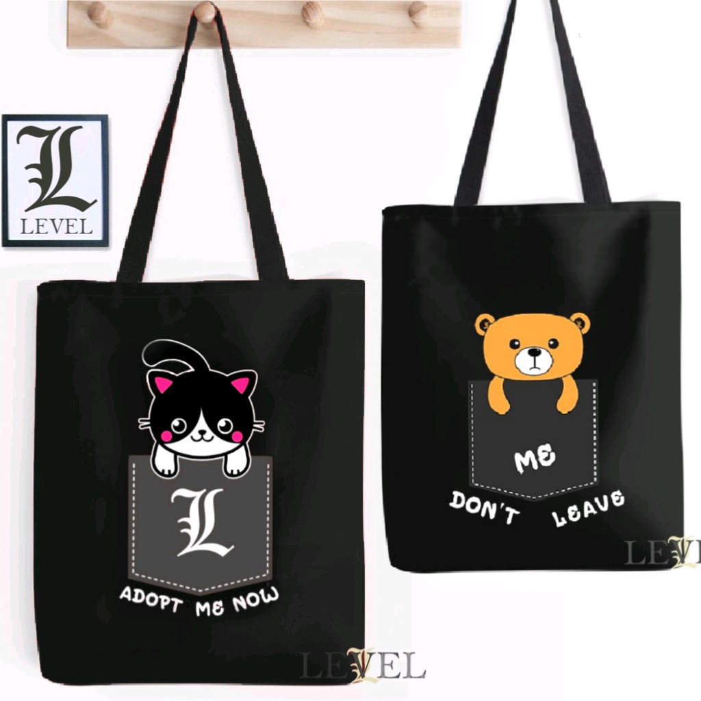 Jual TAS LEVEL TOTE BAG BEAR PRINTING FASHION WANITA BATAM CANVAS MURAH