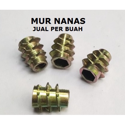 Jual Perbuah Mur Nanas M X Mm Insert Nut Knock Down Furniture Kayu Perbuah Mur Tanam M X