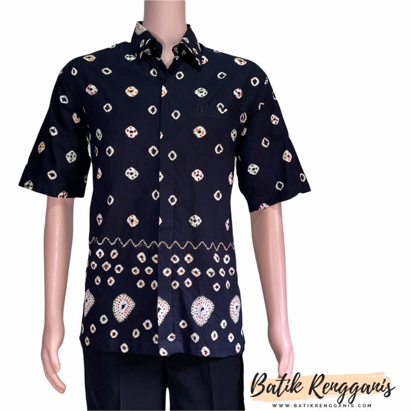 Jual Baju Atasan Pria Hem Batik Lengan Pendek Motif Batik Jumputan Ikat