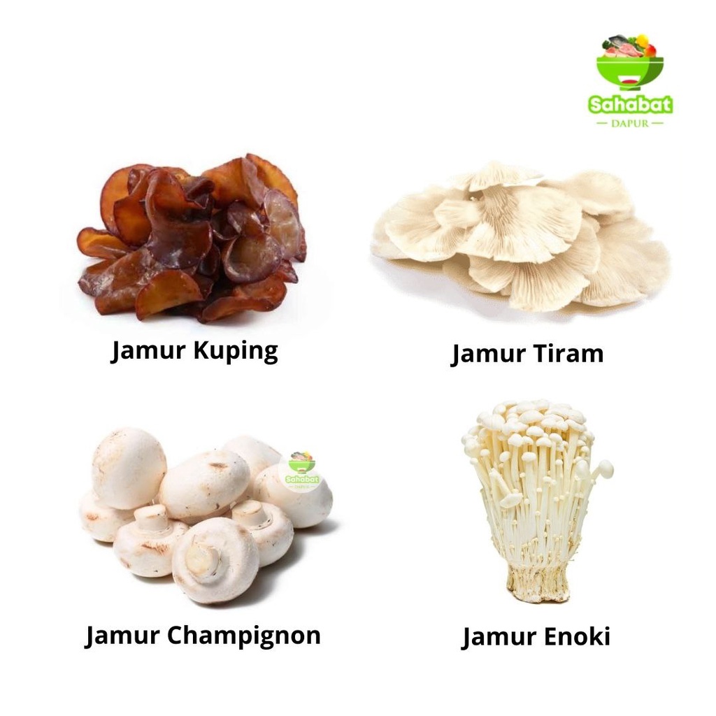 Jual Aneka Jamur [ Jamur Merang, Tiram, Kuping, Champingon, Shimeji, Enoki ] Sahabatdapur