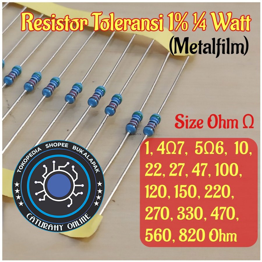 Jual Resistor 10 27 100 220 270 330 470 560 820 ohm Metalfilm 1/4 Watt ...