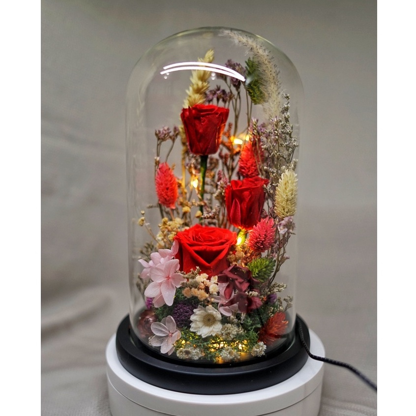 Jual Flower Glass Dome Dorana Florist Bunga Mawar Rose Built In Led Kado Ulang Tahun Kado 9683