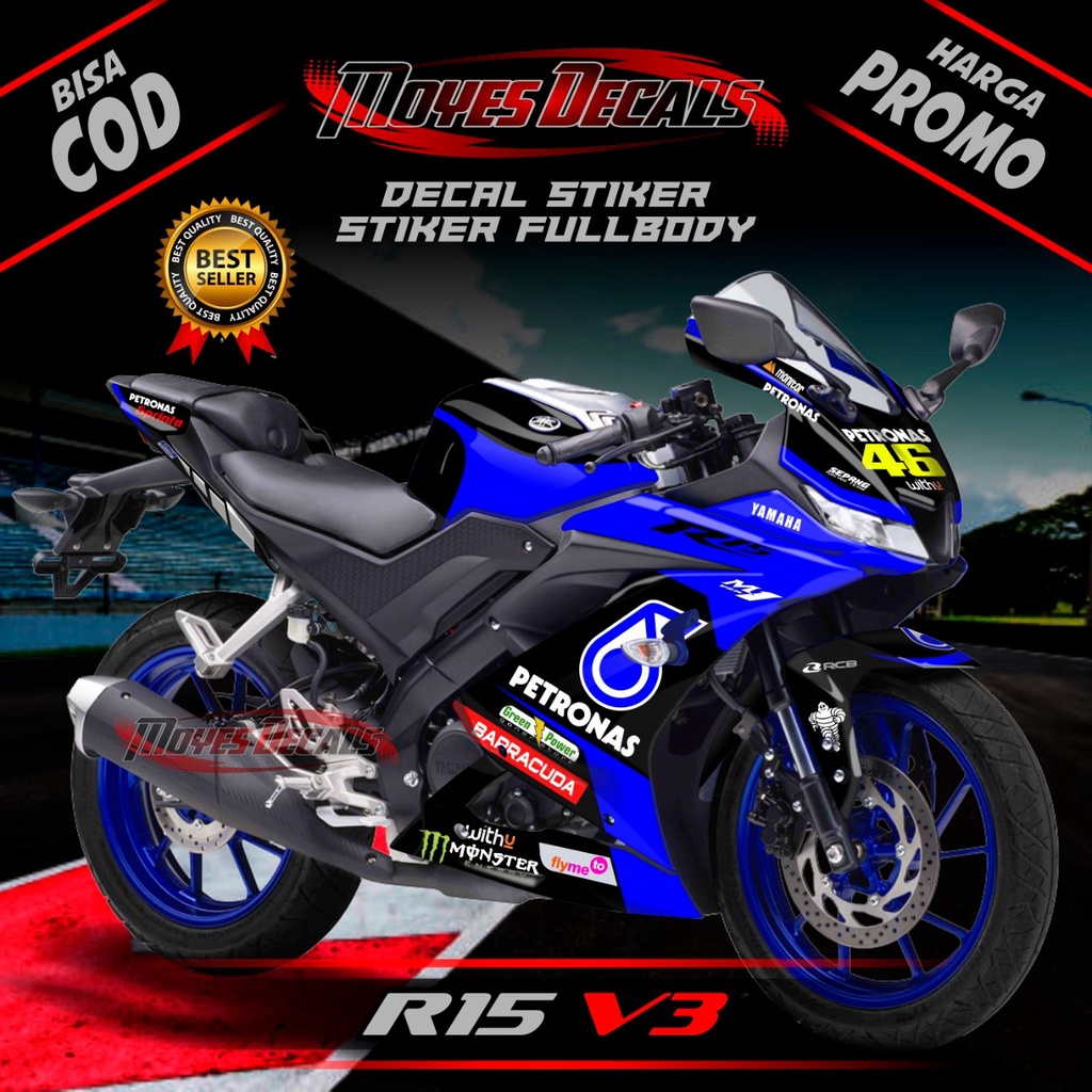 Jual Decal Sticker Yamaha R15 V3 Motif Petronas Sport Biru