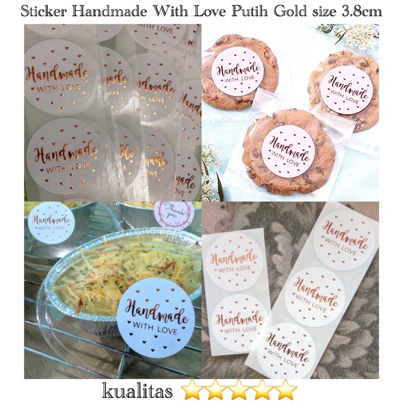 Jual Sticker Packaging Kotak Kue motif Handmade with Love ukuran 3.8cm ...