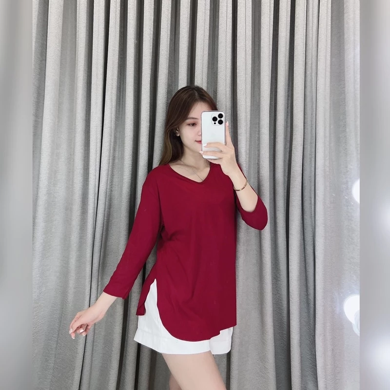 Kaos Oversize Wanita Adem Banget – Kaos Jumbo Lengan 7/8 Spandek Rayon Stretch & Nyaman