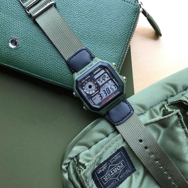 Jam Tangan Casio Original Worldtime Illuminator Canvas Strap Garansi