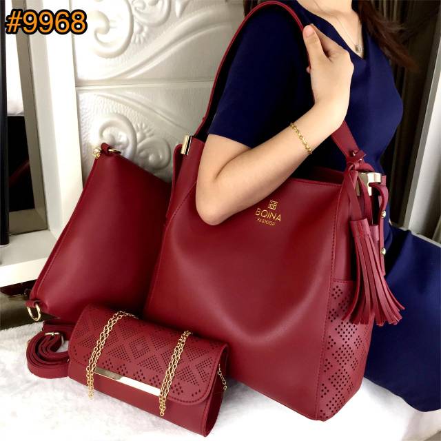 Jual 9968 Fashion BQINA Hobo Leather Bag Set Shopee Indonesia