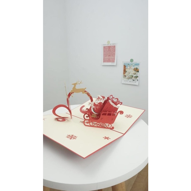 Jual KARTU UCAPAN NATAL SANTA DITARIK RUSA KERETA CART CARD GREETING