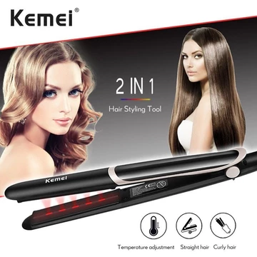 KEMEI KM 2219 Catokan Rambut 2in1 Digital Far Infrared Hair Straightener Irons Flat Styling Tool