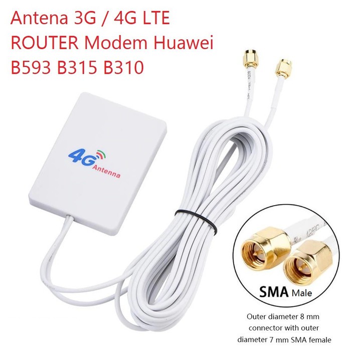 Jual ANTENA SINYAL 4G 28dbi ANTENNA 2x SMA 3M MODEM HUAWEI B315 E5186 ...
