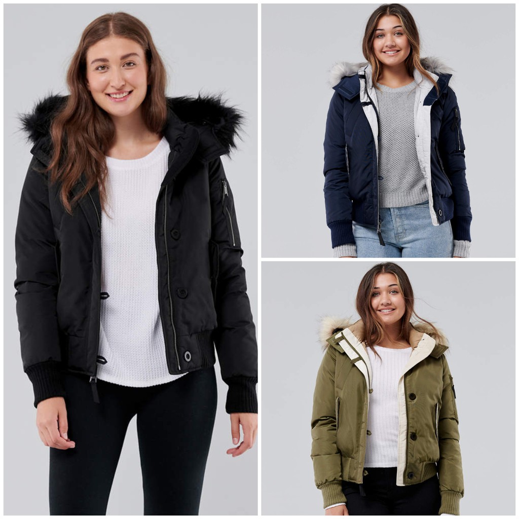 Hollister down bomber jacket best sale