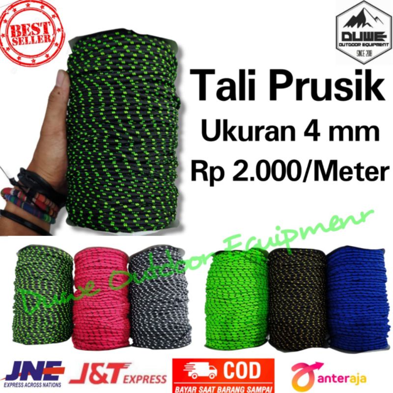 Bisa COD Tali Prusik PER 1 Meter 4mm-Tali Jemuran-Tali Flysheet Tenda- Prusik Meteran