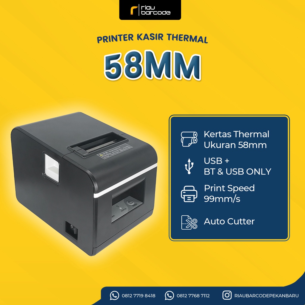 Jual PRINTER THERMAL 58MM AUTO CUTTER C58AC USB + BLUETOOTH & USB ONLY