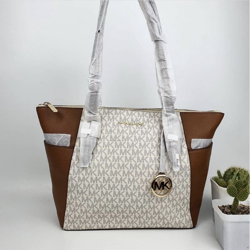 Jual Charlotte Large Logo and Leather TopZip Tote Bag Signature