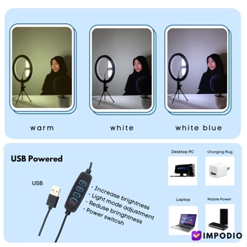 Impodio Ringlight Diameter 26 CM 3 Warna Dimmable